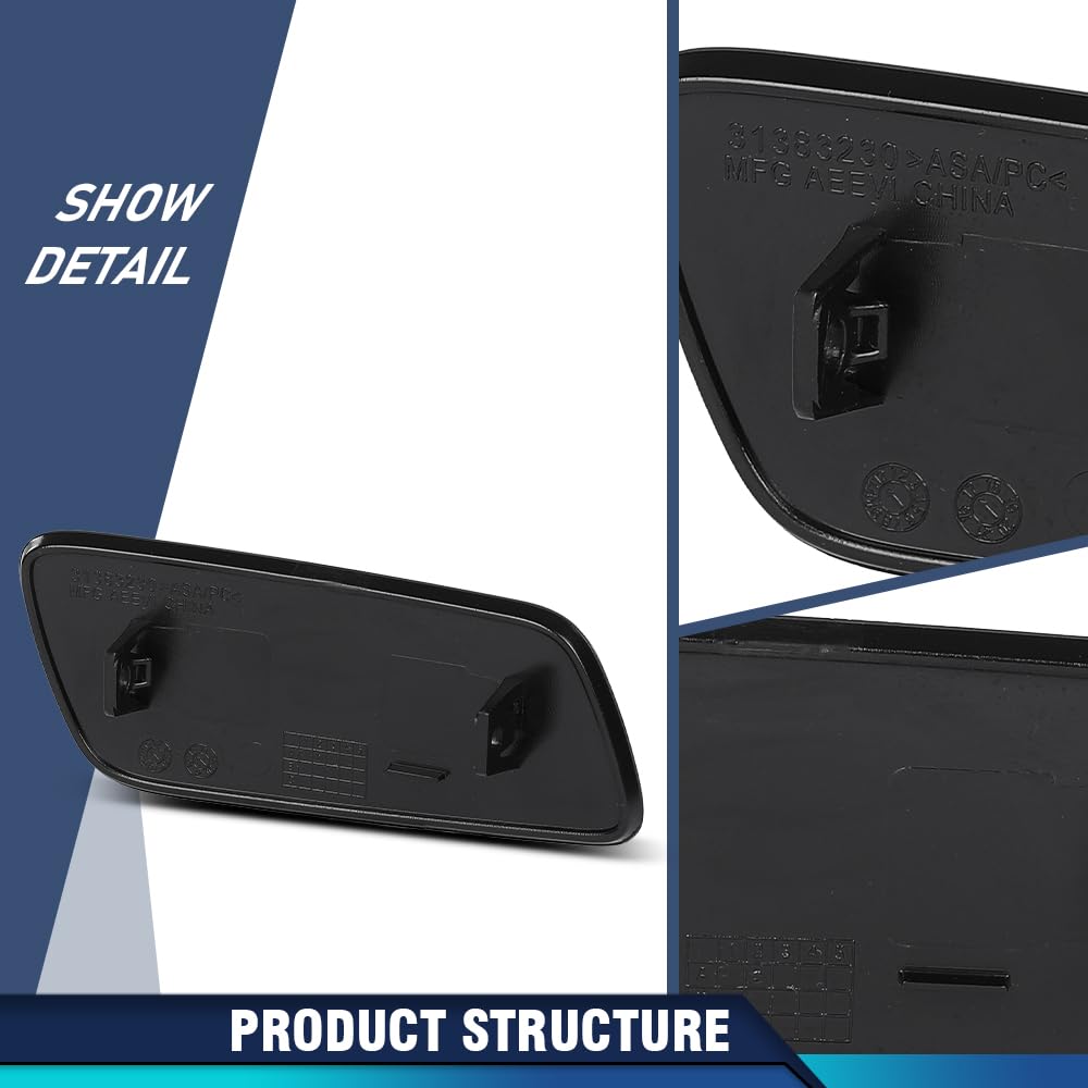 PIT66 Front Headlight Washer Nozzle Cover Cap Left & Right Side Compatible with Volvo S90 / V90 / V90 Cross Country 2017 2018 2019 2020 2021 2022 2023 2024 2025 39839830, 39839842 Glossy Black