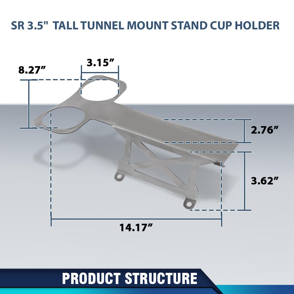 PIT66 3.5" Tall Tunnel Mount Stand Cup Holder Fit for B&M Hurst TCI Ratchet Mega Shifter Silver