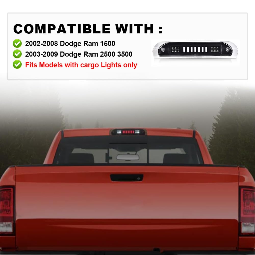PIT66 LED 3rd Brake Light Fit Dodge Ram 1500 2002-2008 Black Housing