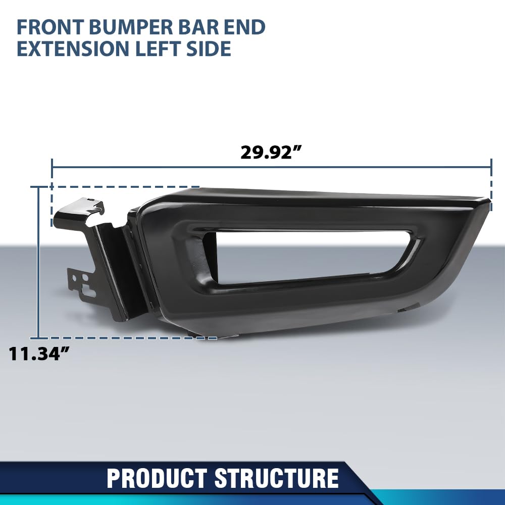 PIT66 Front Bumper Face Bar End Extension Left Driver Side, FO1004119 Black