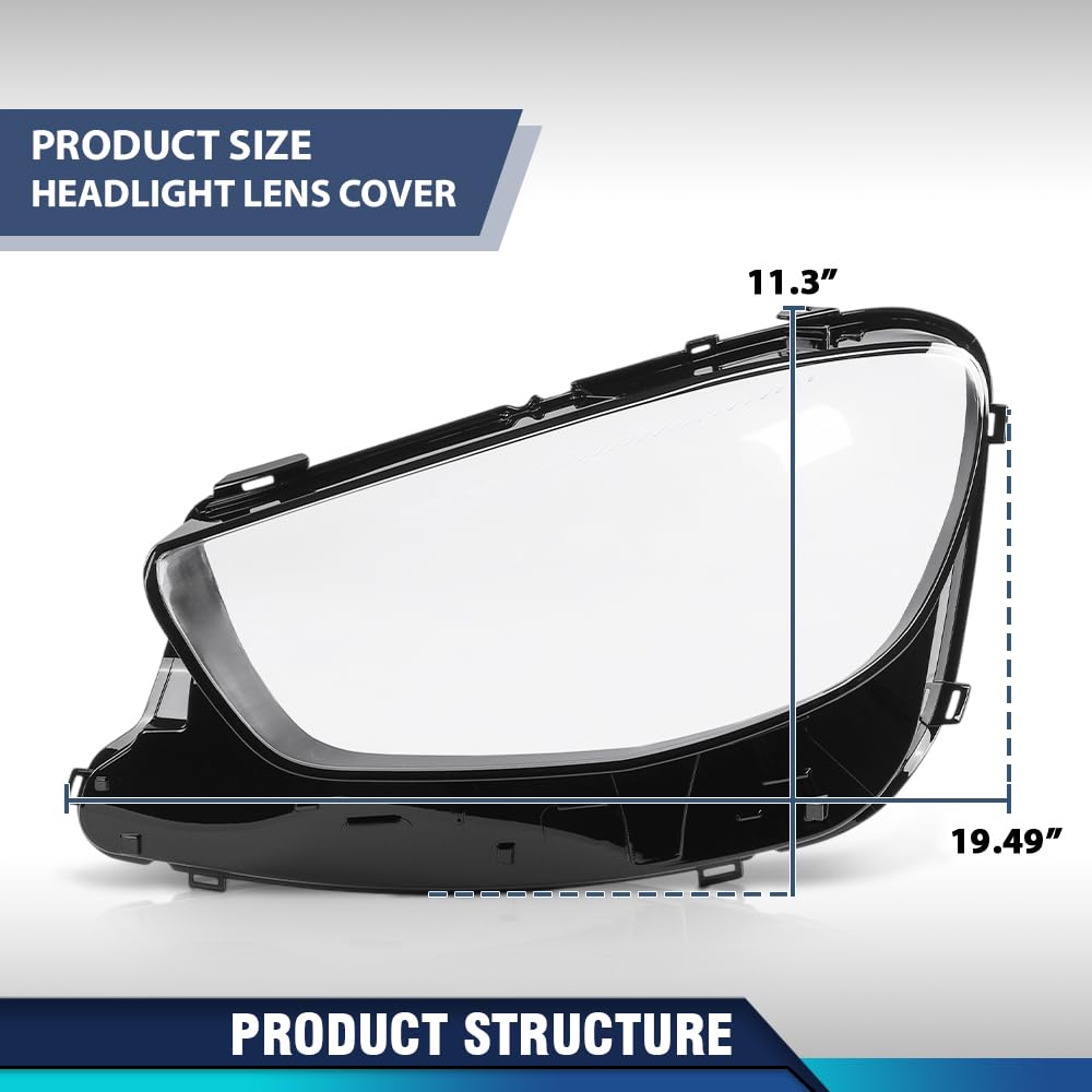 PIT66 Front Headlight Lens Cover Left & Right Pair Compatible with Benz W213 E-Class E200 E350 E350e E450 2021 2022 2023 Front Headlamp Lens Cover Clear Lens