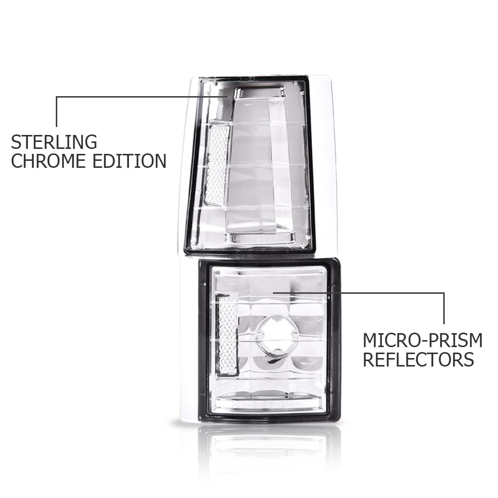 PIT66 Corner Signal Side Marker Light Lamps Compatible with 1994-1999 Chevy C/K 1500/2500/3500 Pickup,Compatible with 1994-1999 C/K 1500 2500 Suburban Blazer Clear Lens Chrome Housing Clear Reflector