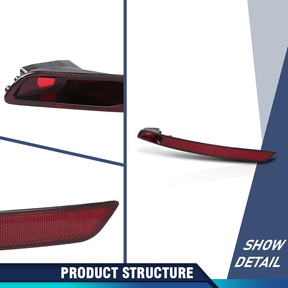 PIT66 Rear Left Reflector Light Compatible with VW Beetle 2012 2013 2014 2015 2016 5C5945701D Red Lens Black Housing