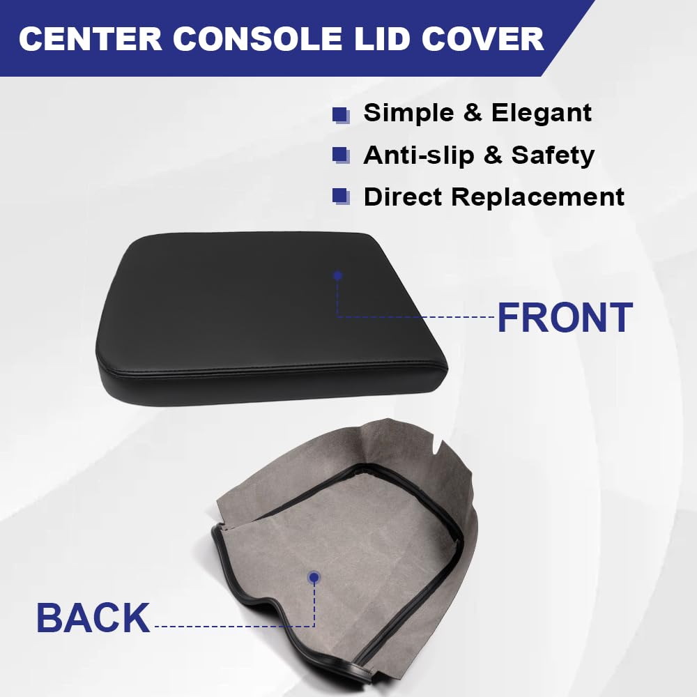 PIT66 Center Console Lid Armrest Cover Replacement Compatible with 2002-2008 Dodge Ram 1500 2500 3500 Leather Black