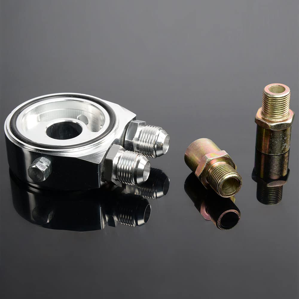 PIT66 10 Row 10AN Universal Aluminum Engine Transmission Oil Cooler Kit+ Oil Filter Relocation Kit Silver B Set