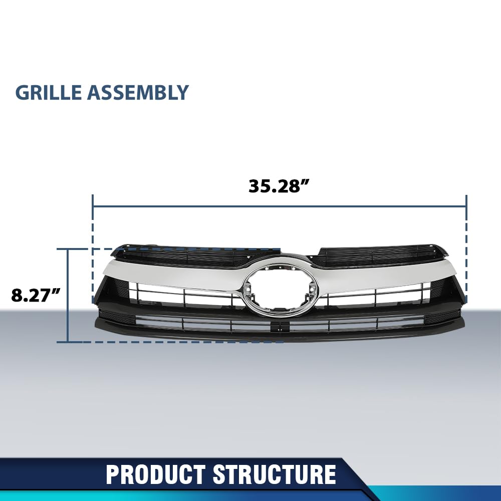 PIT66 Grille Assembly w/Chrome Molding Compatible with Toyota Highlander (submodel: Hybrid LE, Hybrid Limited, Hybrid XLE, LE, LE Plus, Limited, XLE) 2014-2016 531010E170, TO1200371