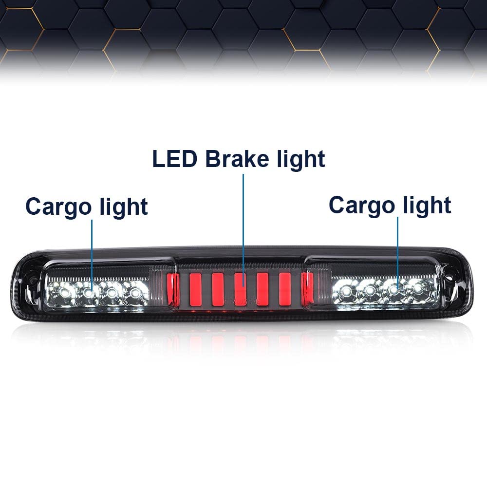 PIT66 LED 3rd Brake Light,Compatible with 99-07 Chevy Silverado/99-07 GMC Sierra 1500 2500HD 3500 High Mount Stop Parking Light I Type Third Brake Cargo Lamps Chrome Housing Clear Lens