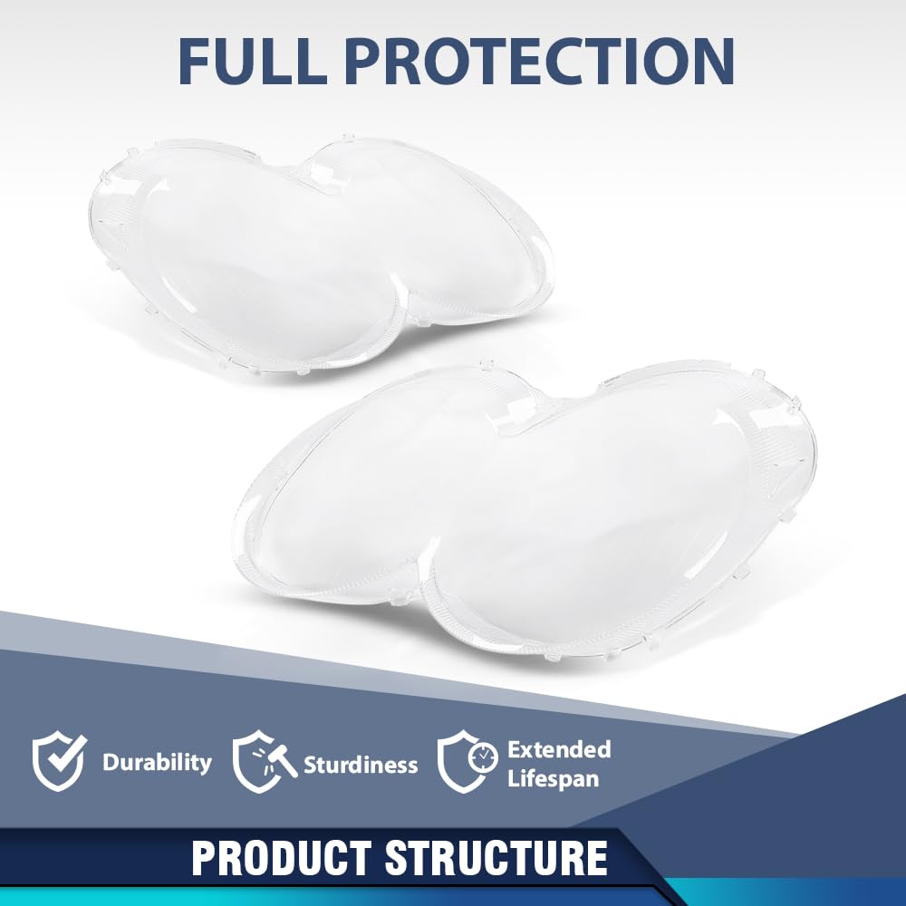 PIT66 Front Headlight Lens Cover Left & Right Pair Compatible with Benz W230 SL500 SL600 SL55 2003 2004 2005 2006 2007 2008 Front Headlamp Lens Cover Clear Lens