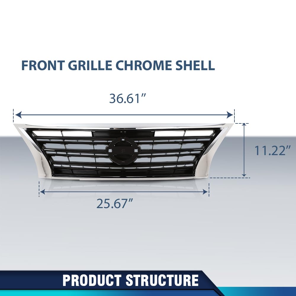 PIT66 Grille w/Black Insert Fit Nissan Sentra 2013-2015 Chrome Shell