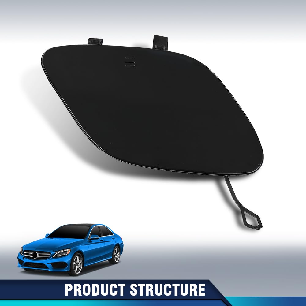 PIT66 Front Bumper Tow Eye Hook Cover Cap Compatible with Benz C63AMG W205 C300 C400 2015-2018 2058850724, A2058850724 Black