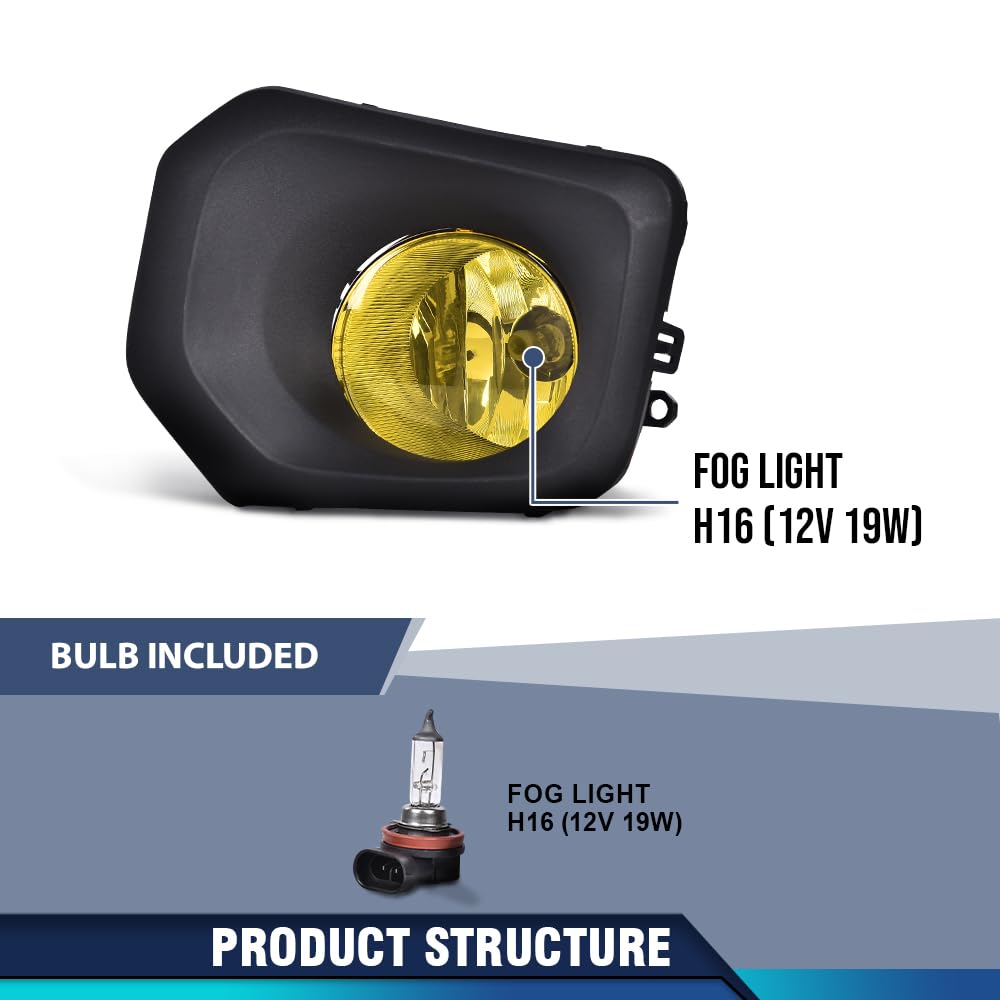 PIT66 Yellow Lens Driving Fog Lights Bumper Lamp Bezel Kit Compatible with Toyota Tacoma 2016-2021, 812200W040, TO2592124, 812100W050, TO2593124
