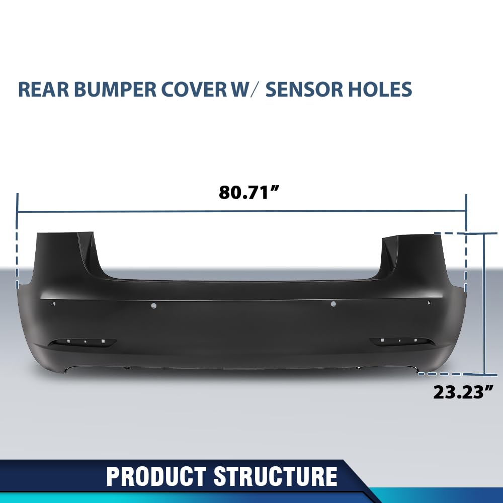 PIT66 Rear Bumper Cover W/Sensor Holes Fit Tesla Model 3 2017-2022 Black