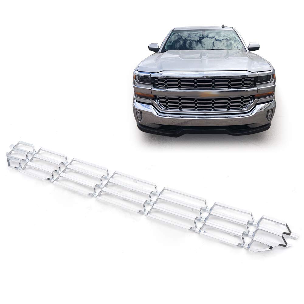 PIT66 1Pc Chrome Lower Bumper Grille Skin Guard Snap On Insert Compatible with Chevy 2016-2018 Silverado 1500 Grill