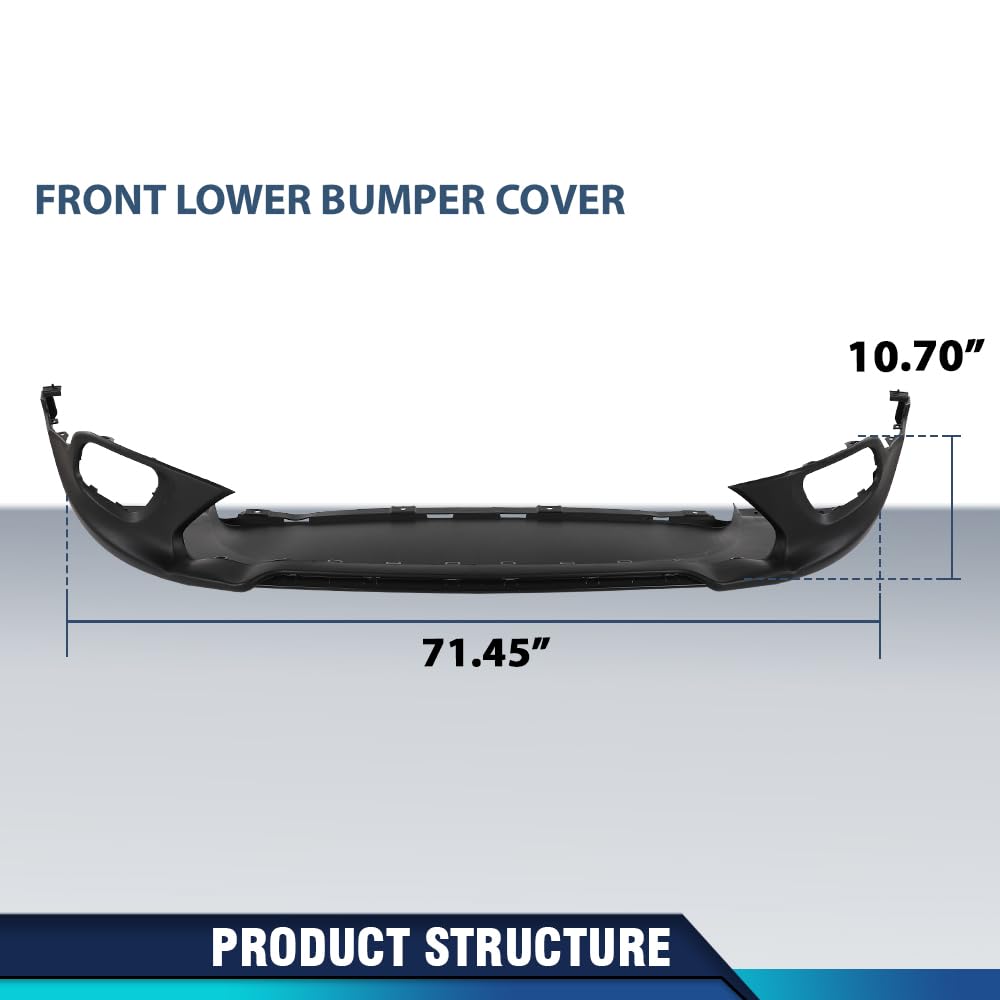 PIT66 Front Lower Bumper Cover w/Fog Light Hole Fit Jeep Cherokee 2014-2018