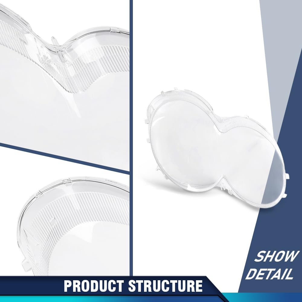 PIT66 Front Headlight Lens Cover Left & Right Pair Compatible with Benz W230 SL500 SL600 SL55 2003 2004 2005 2006 2007 2008 Front Headlamp Lens Cover Clear Lens