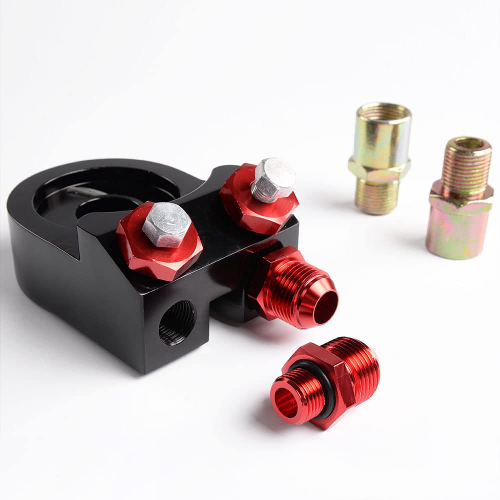 PIT66 10 Row 10AN Universal Aluminum Engine Transmission Oil Cooler Kit+ Oil Filter Relocation Kit Black C Set