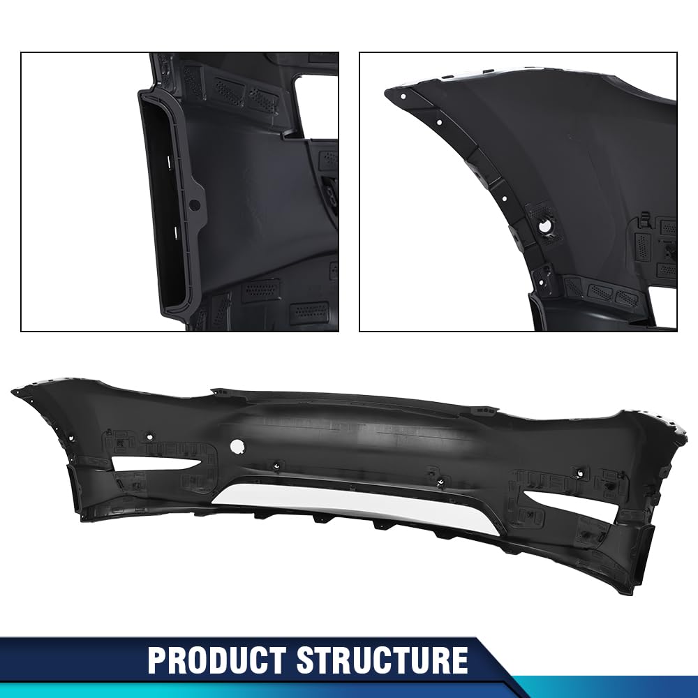 PIT66 Front Bumper Cover Panel W/Park Sensor Hole, Compatible with Tesla Model Y 2020 2021 2022 2023 Replacement 149374500A, 1493736S0A Black Primed