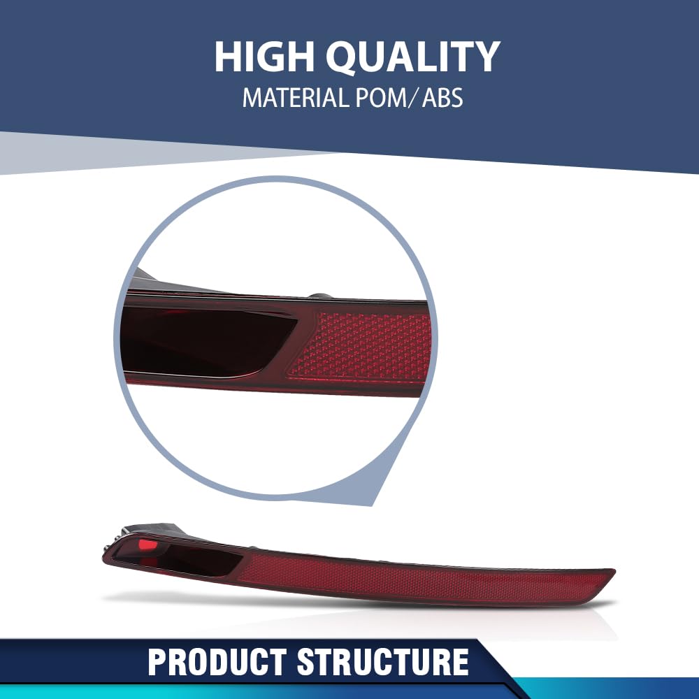 PIT66 Rear Left Reflector Light Compatible with VW Beetle 2012 2013 2014 2015 2016 5C5945701D Red Lens Black Housing
