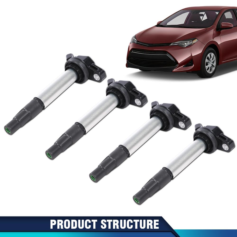 PIT66 4Pcs Ignition Coils, Compatible with 1.8 L4| 2009-2019 Toyota Corolla, 2009-2014 Toyota Matrix, 2010-2015 Toyota Prius & 2012-2017 Toyota Prius V, 2008-2014 Scion XD, 2009-2010 Pontiac Vibe