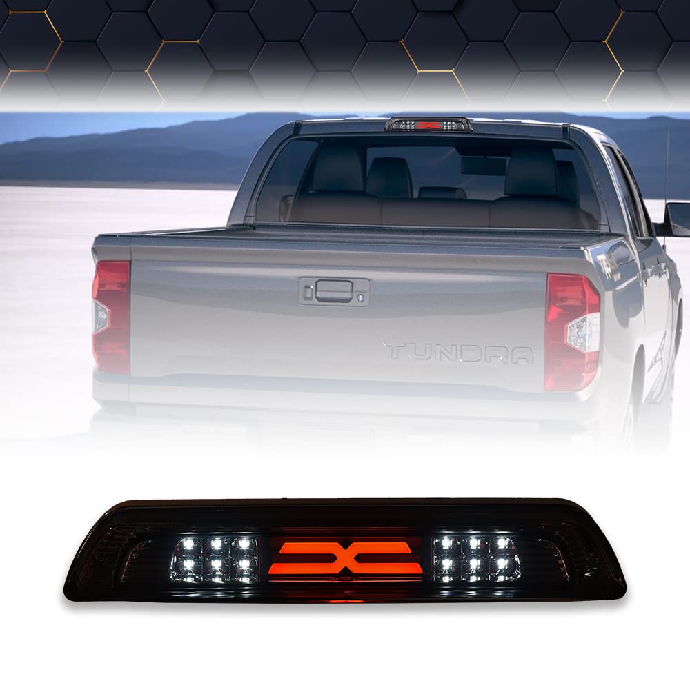 PIT66 LED 3rd Brake Light, Compatible with 2007-2018 Toyota Tundra High Mount LED 3rd Thrid Tail Cargo Brake Light Smoky Lens Chrome Housing