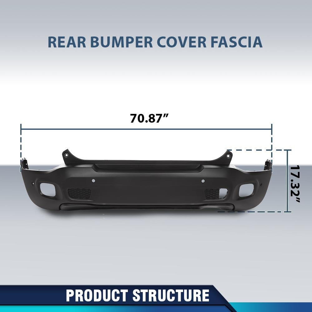 PIT66 Rear Bumper Cover Fascia Compatible with Jeep Renegade 2015-2023, Fit For Models With Park Assist Sensor Holes Only, For Use Without Trailer Hitch Hole CH1100A16, 187-01718E, 6AE89LXHAA Black