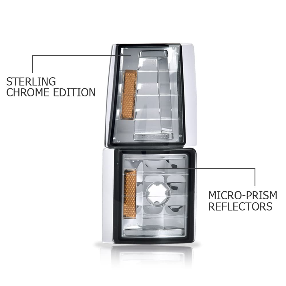 PIT66 Corner Signal Side Marker Lamps, Compatible with 94-99 Chevy C/K 1500 2500 3500 Suburban/95-99 Chevy Tahoe/94 Chevy Full Size Blazer Smoke Lens Chrome Housing Amber Reflector