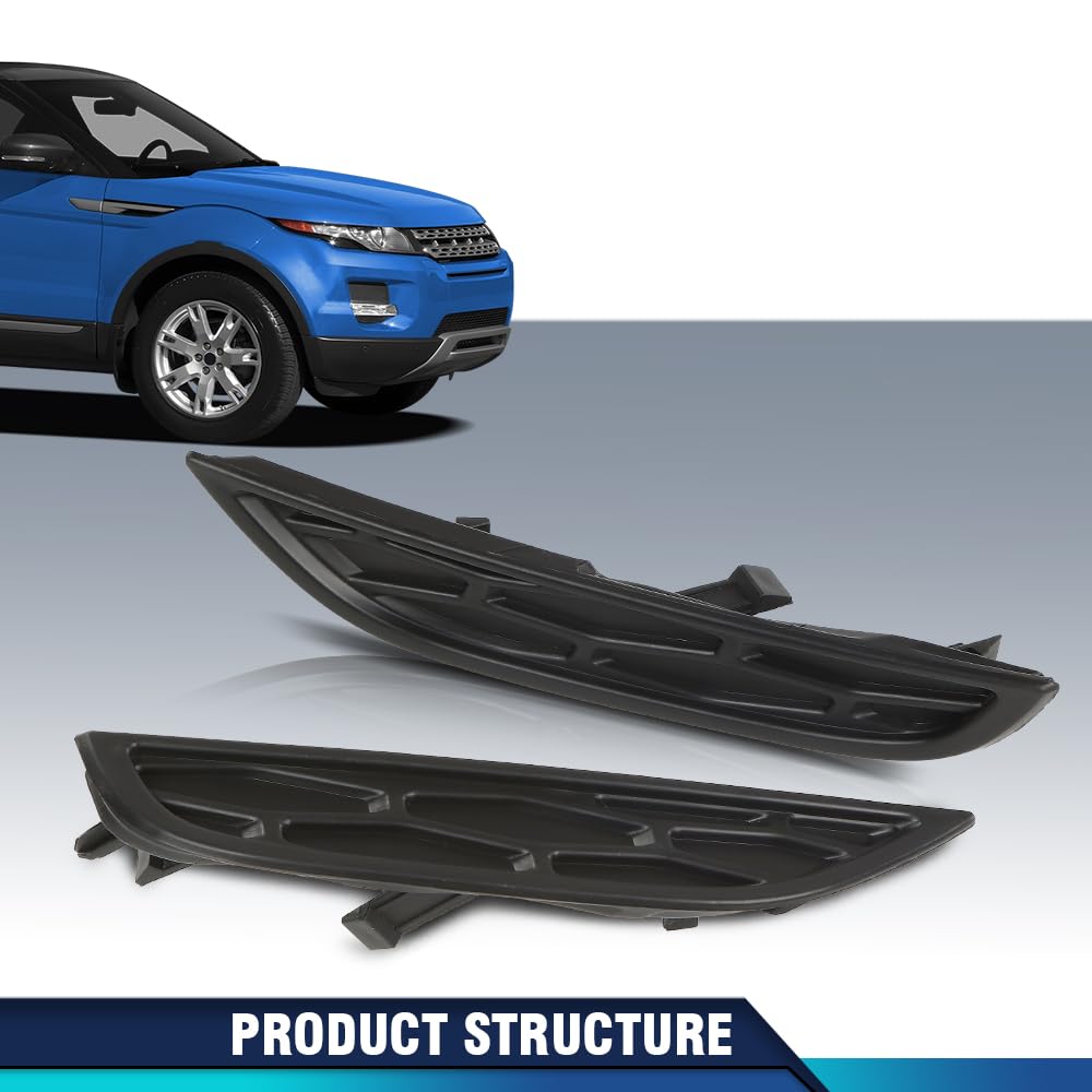 PIT66 Front Lower Fog Light Cover Lamp Bezel Compatible with Land Rover Range Rover Evoque 2012-2015, Fit for Pure and Prestige Models Only, Not Fit for Dynamic Models LR026545, LR026546 Black