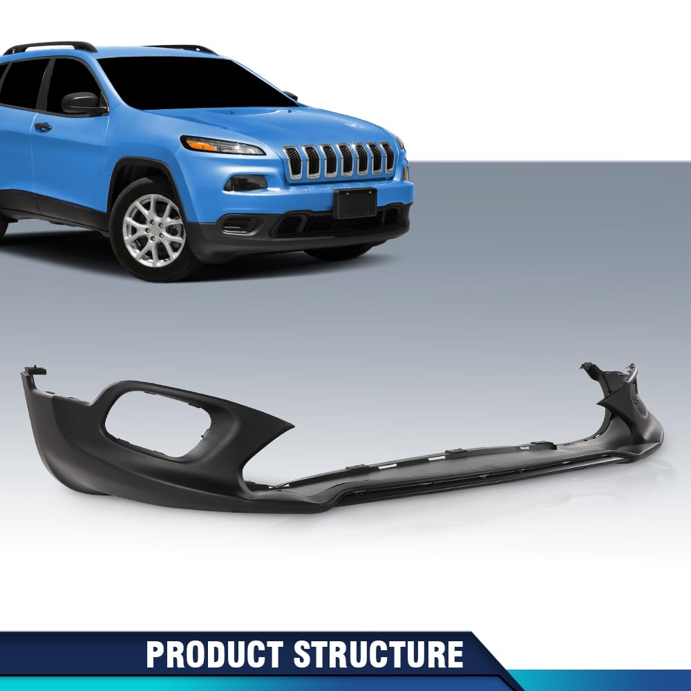 PIT66 Front Lower Bumper Cover w/Fog Light Hole Fit Jeep Cherokee 2014-2018