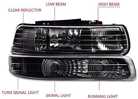 PIT66 LED Brake Light & Headlights Assembly Fit Chevy Silverado & GMC Sierra 1500 2500HD 3500 1999-2006 Clear & Red Lens 12210025R, 12210025LCAPA, GM2502187