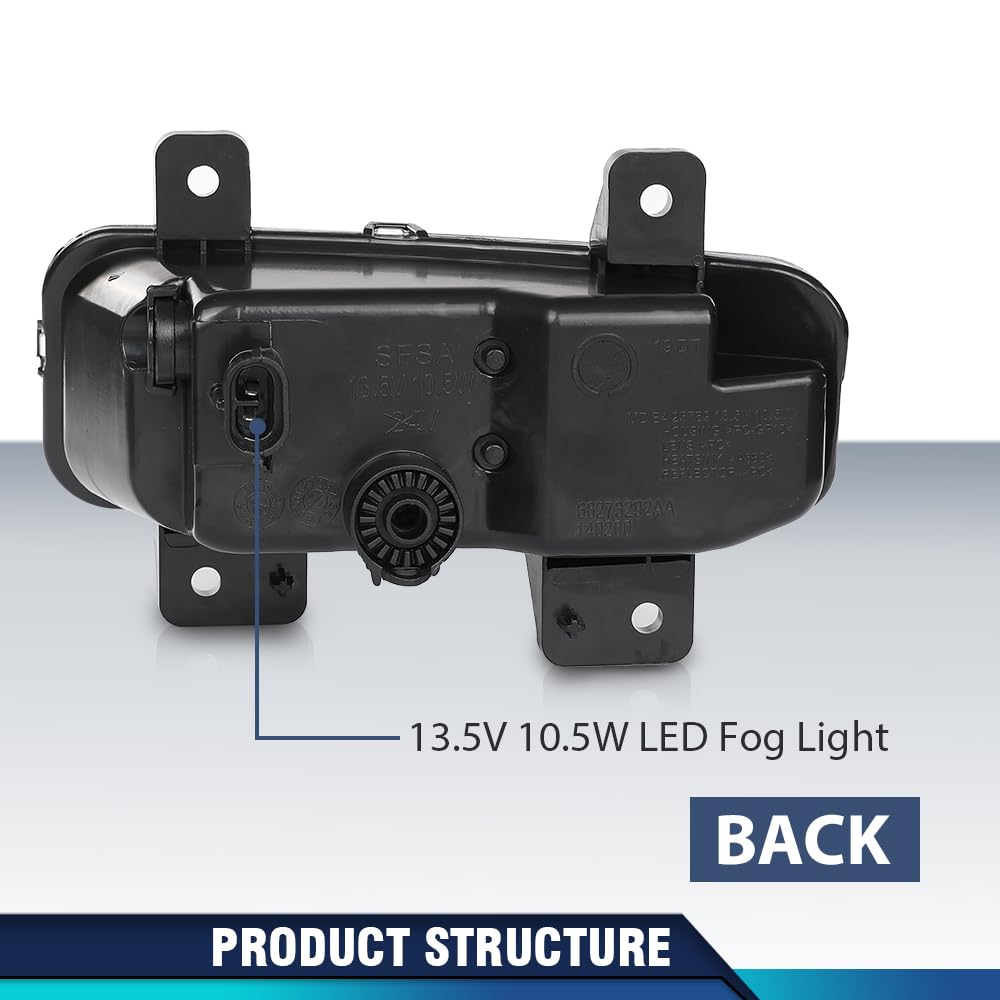 PIT66 Front LED Bumper Fog Lights Lamps & Bracket Kit Compatible with Dodge Ram 1500 2019 2020 2021 Fog Light Covers w/Radar Hole 68273291AB, 68273292AB, 68312234AB, 82215273AB