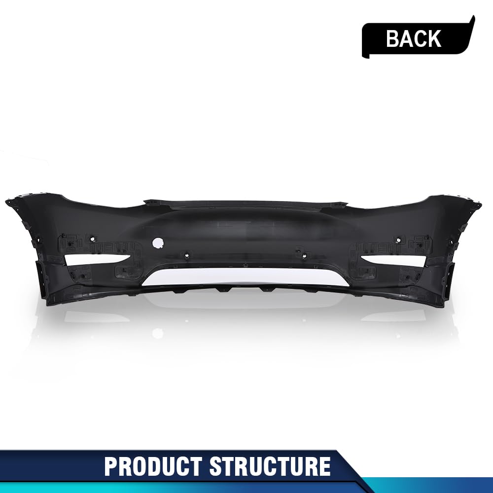 PIT66 Front Bumper Cover Panel W/Park Sensor Hole, Compatible with Tesla Model Y 2020 2021 2022 2023 Replacement 149374500A, 1493736S0A Black Primed