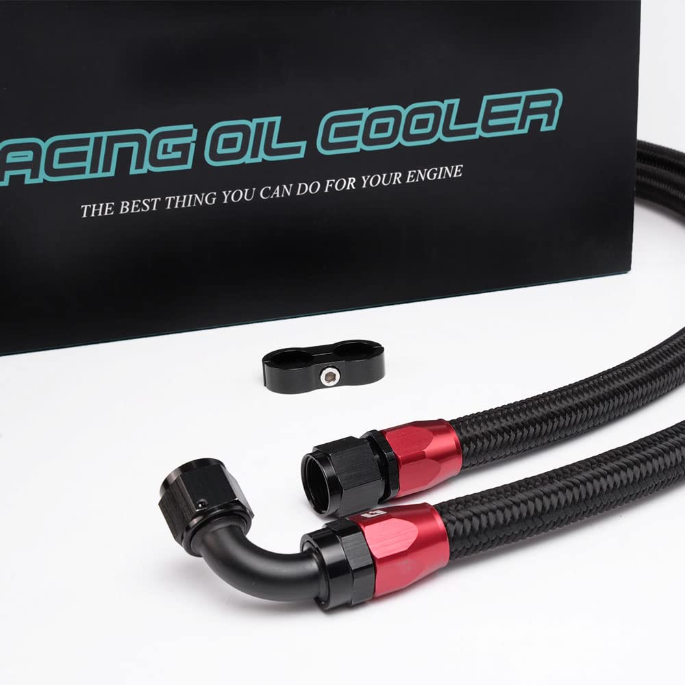 PIT66 10 Row 10AN Universal Aluminum Engine Transmission Oil Cooler Kit+ Oil Filter Relocation Kit Black C Set