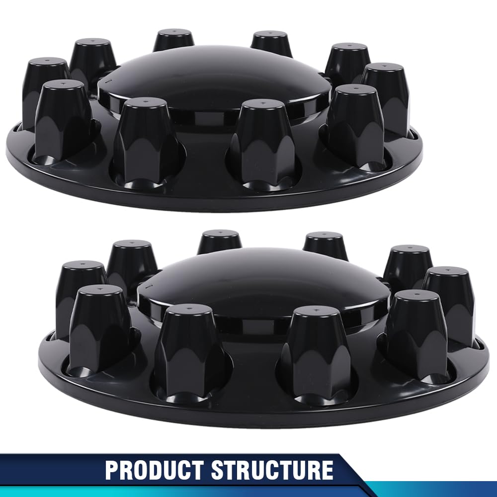 PIT66 1Pair Glossy Black ABS Semi‑Truck 33mm Nut Wheel Covers