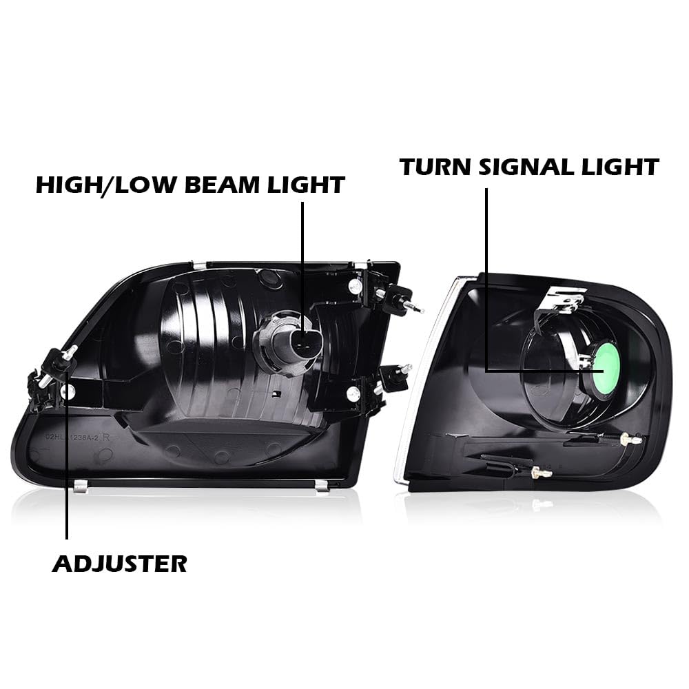 PIT66 Headlights Assembly Halogen Fit 1998-2003 Ford F150, 04 F150 Heritage