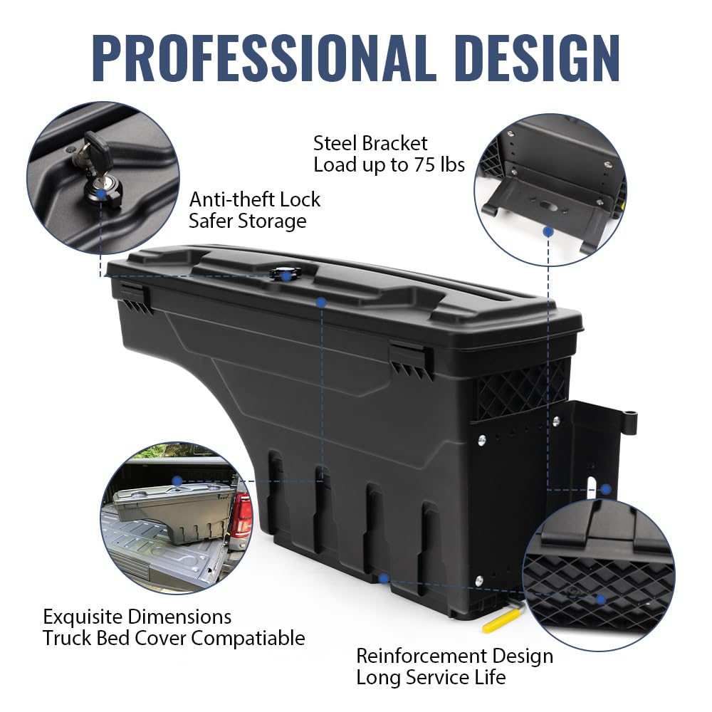 PIT66 Lockable Truck Bed Storage Tool Box Fit 2005-2021 Toyota Tacoma Right