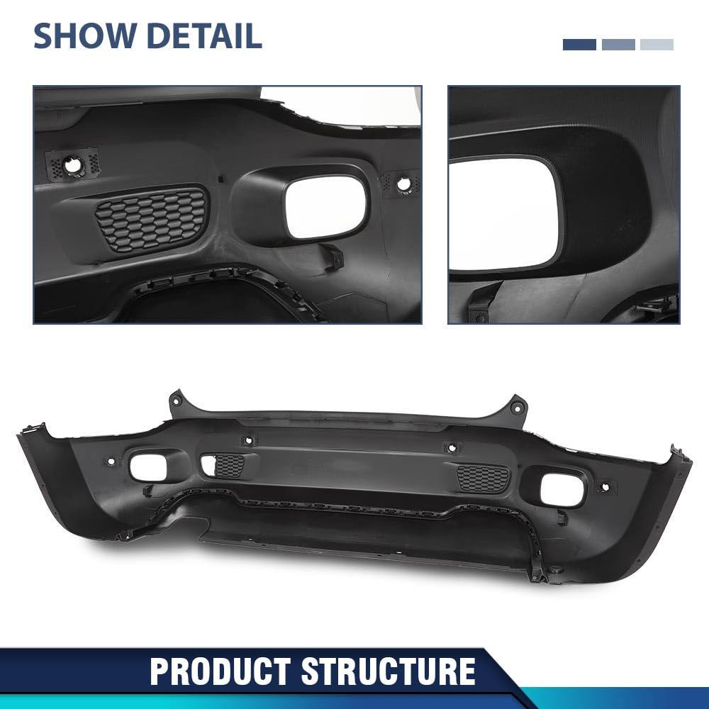 PIT66 Rear Bumper Cover Fascia Compatible with Jeep Renegade 2015-2023, Fit For Models With Park Assist Sensor Holes Only, For Use Without Trailer Hitch Hole CH1100A16, 187-01718E, 6AE89LXHAA Black