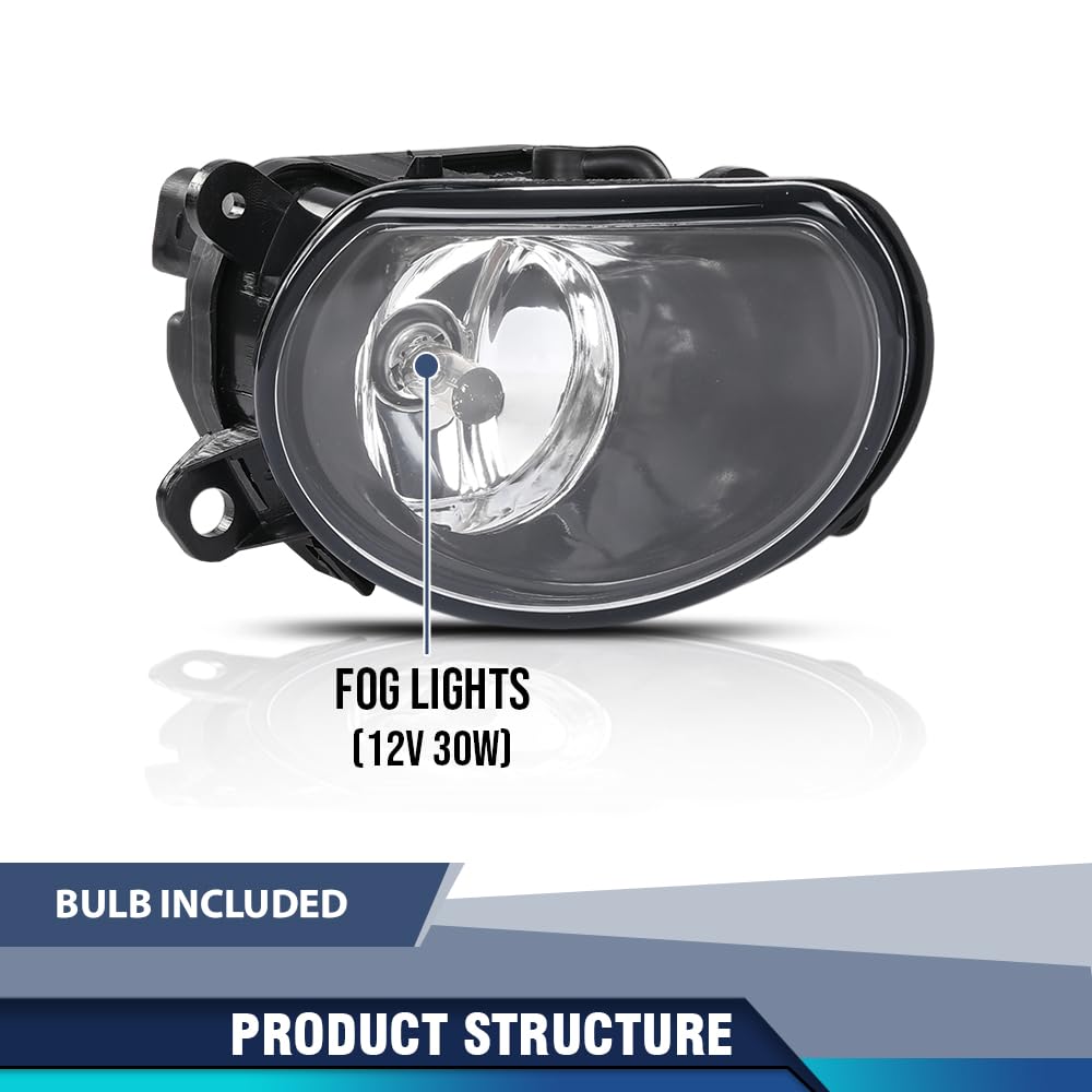 PIT66 Front Left & Right Bumper Fog Light Lamps Pair, Clear Lens Black