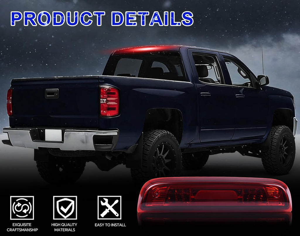 PIT66 LED 3rd Third Brake Light Compatible with Chevy Silverado Sierra 2014 2015 2016 2017 2018 High Mount Stop Light Red