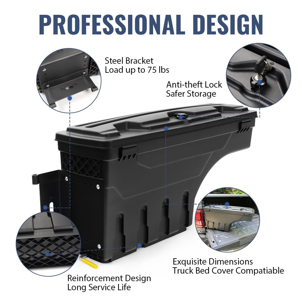 PIT66 Lockable Truck Bed Storage Toolbox Fit Dodge Ram 2002-2018 Left