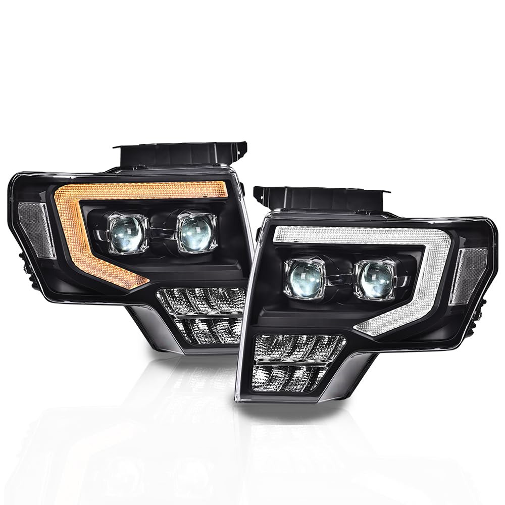 PIT66 Dual Convex LED Projector Headlights Assembly Fit 2009-2014 Ford F150
