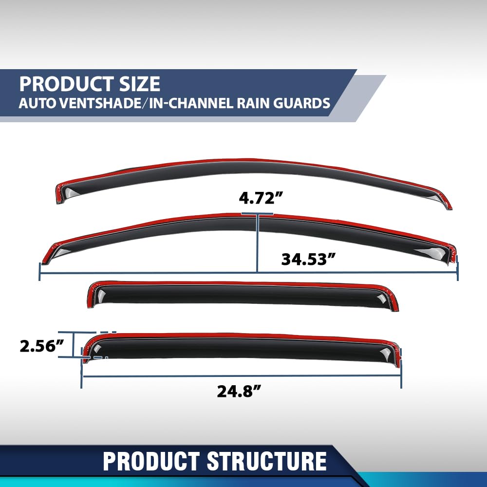 PIT66 in-Channel Window Rain Guards Compatible with Chevy Colorado Crew Cab 2023 2024 2025, Fit GMC Canyon Crew Cab 2025, Not Fit Ext/Double Cab Window Deflectors Vent Visors Smoke 4 PCS
