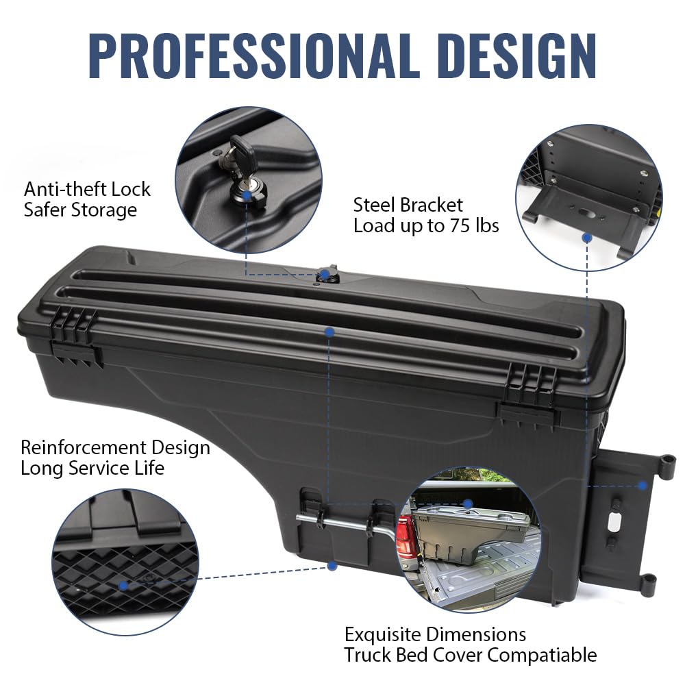 PIT66 Truck Bed Storage Box Fit Ford F150 2015-2020 Lockable Tool Box Right