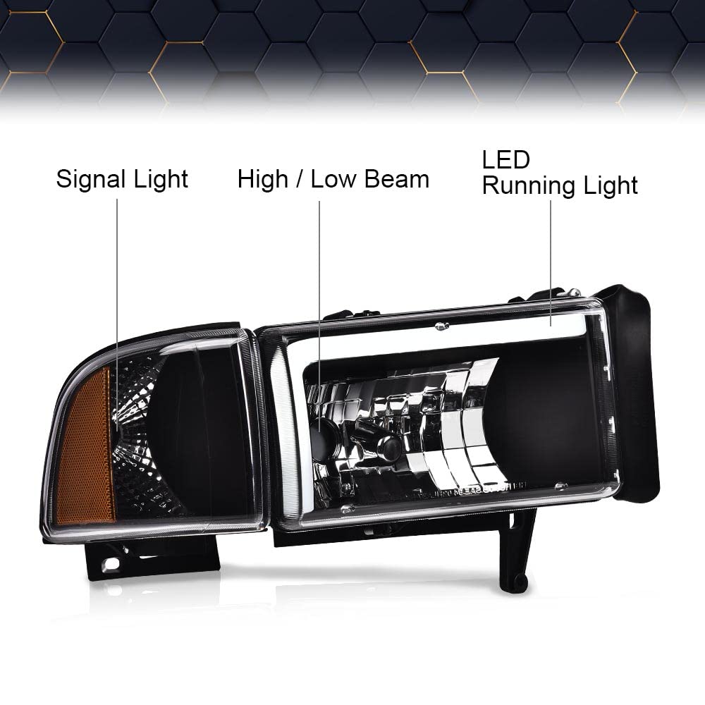 PIT66 LED Headlight Assembly Fit Dodge Ram 1500 2500 3500 1994-2002