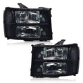 PIT66 Headlights Assembly Compatible with 2007-2013 GMC Sierra 1500,07-14 2500HD 3500HD Headlamps Replacement Smoky Lens Black Housing Clear Reflector faros delanteros