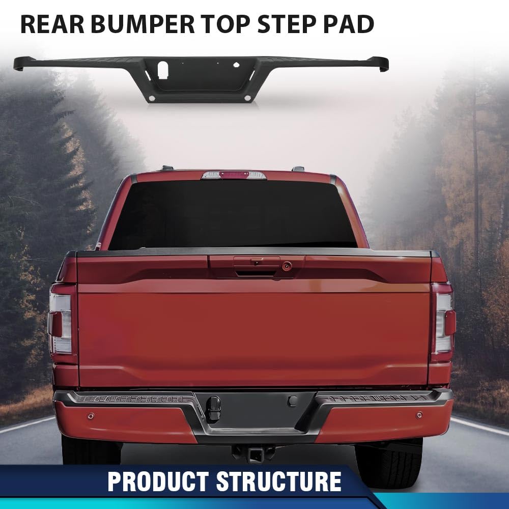 PIT66 Rear Bumper Top Step Pad Cover Compatible with Ford F150 2015-2020 w/Trailer Tow Package and Park Aid Sensor Holes (Sensors not Included) HL3Z17B807BB FO1191143