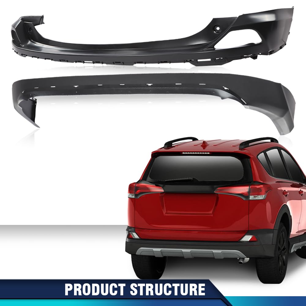 PIT66 Rear Upper and Lower Bumper Covers Compatible with Toyota RAV4 SE 2016-2017/RAV4 LE Limited XLE 2016-2018/RAV4 Hybrid LE+ Platinum 2017-2018