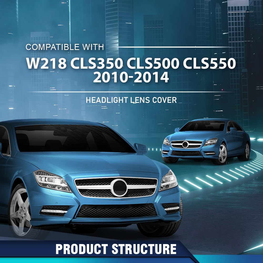 PIT66 Headlight Lens Covers Left & Right Side Compatible with Benz CLS W218 2010 2011 2012 2013 2014 Front Headlamp Lens Cover Clear