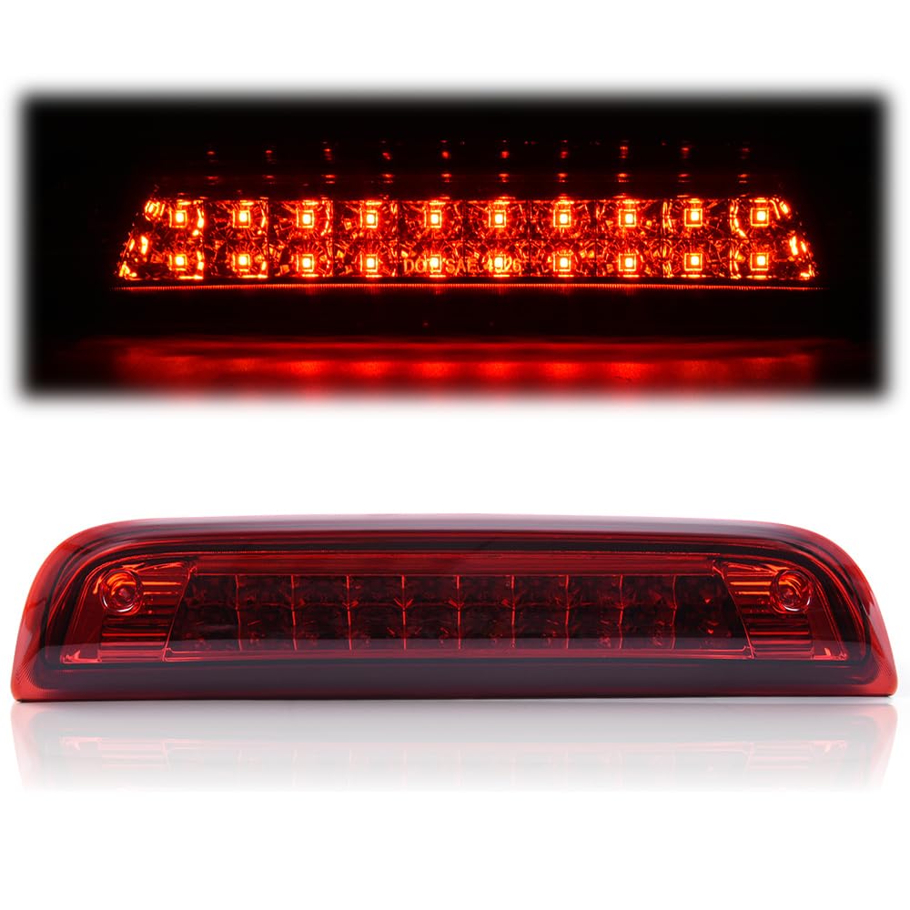 PIT66 LED 3rd Brake Light, Compatible with 14-18 GMC Sierra 1500/15-18 GMC Sierra 2500HD 3500HD/14-18 Chevy Silverado 1500/15-18 Chevy Silverado 2500HD 3500HD Red Lens Chrome Housing