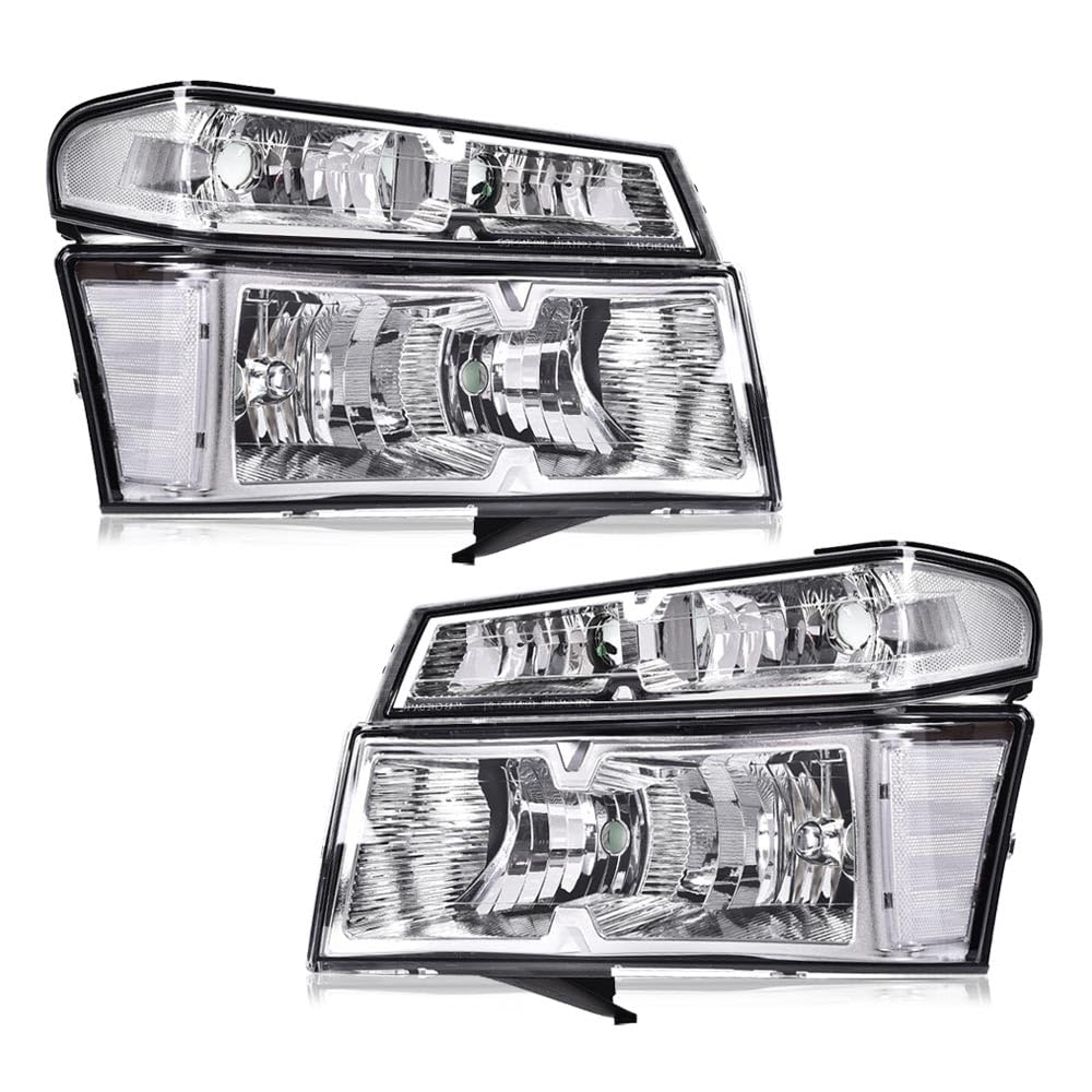 PIT66 Headlight Assembly Compatible with Chevy Colorado GMC Canyon 2004-2012 Fit 2006 Isuzu i-280 i-350/2007-2008 Isuzu i-290 i-370 Clear Lens Chrome Housing Clear Reflector Headlamps Accessories