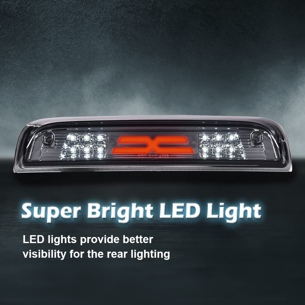 PIT66 3rd Brake Light Compatible with Chevy Silverado 2014-2020/Compatible with GMC Sierra 2014-2020 Led High Mount Stop Light Rear Cargo Lamps X Type White Smoked Lens Black Housing